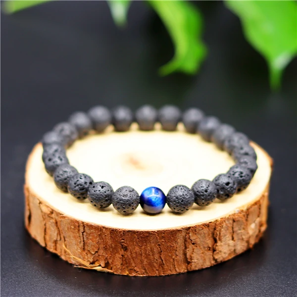 Модные мужские бусины из лавы камня тигра глаза малы энергия Йога браслет бисера
