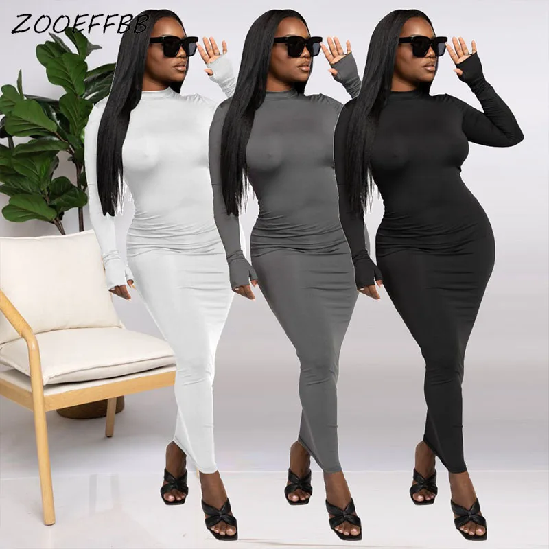 

ZOOEFFBB Sexy Long Sleeve Dresses for Women Club Cut Out Outfits Fall Clothes Black White Vintage Elegant Birthday Maxi Dress