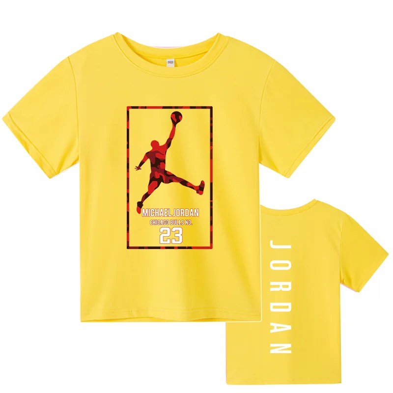 

2021 New Summer Fashion Boys' Casual Cotton Basketball No.23 Cartoon Letter Printed Girls' Half Length Top Short Sleeve T-Shirt