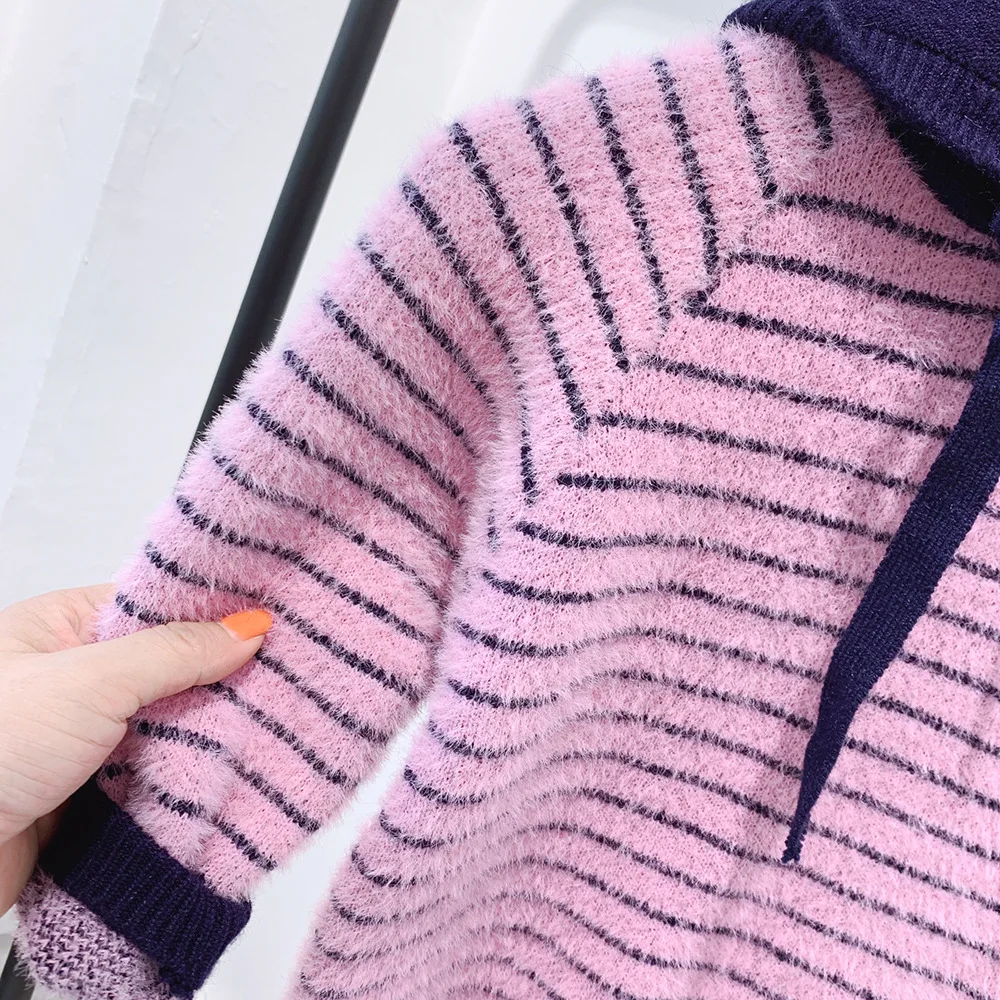 Children's boys and girls hooded hooded striped sweater