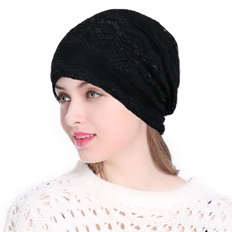 

LJCUIYAO Fashion 3 Use Cap Knitted Scarf & Winter Hats For Women Lace Flower Beanies Women Skullies Girls Caps Casual Beanies