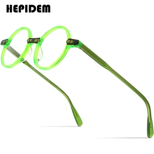 HEPIDEM Acetate Glasses Frame Men Vintage Retro Round Transparent Eyeglasses Women Optical Prescript in India
