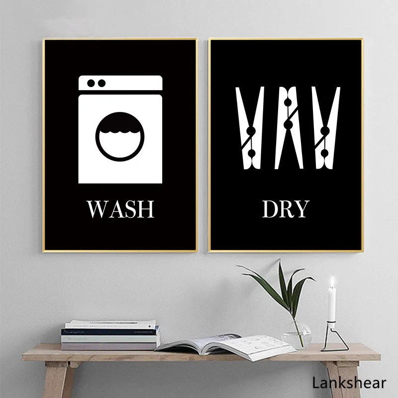 Мытья сухой Пресс табличка с надписью прачечной Настенный декор черный белый