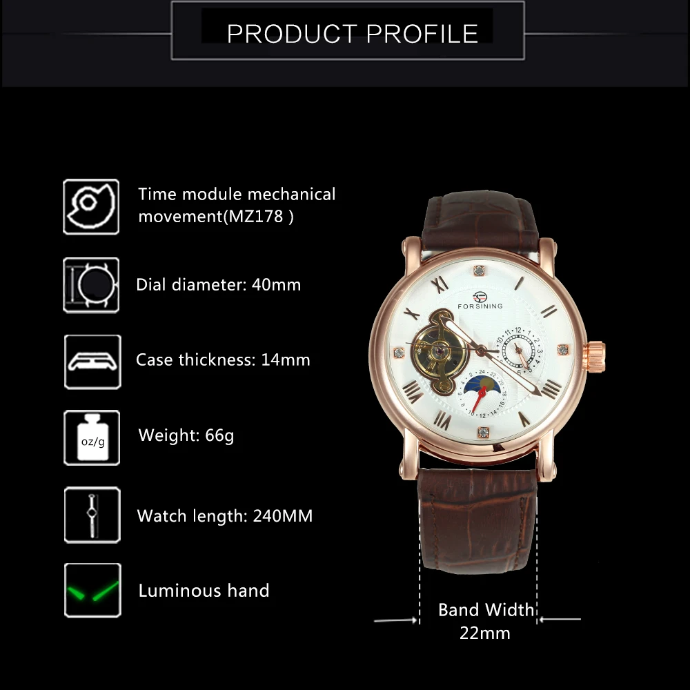 FORSINING мужские часы Топ бренд класса люкс Авто Механический коричневый ремешок из