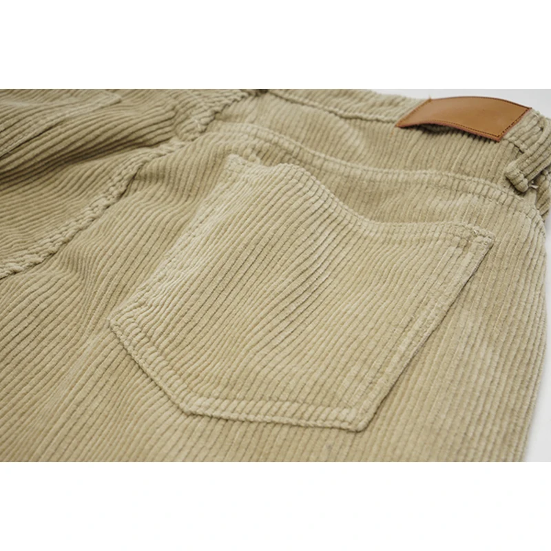 

[EAM] High Waist Long Corduroy Apricot Wide Leg Trousers New Loose Fit Pants Women Fashion Tide Spring Autumn 2021 1DD0835