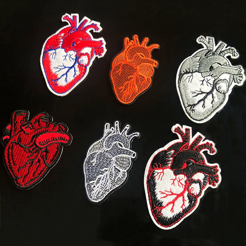 Красное сердце DIY вышитая заплатка для одежды Симпатичные значки хиппи железо на