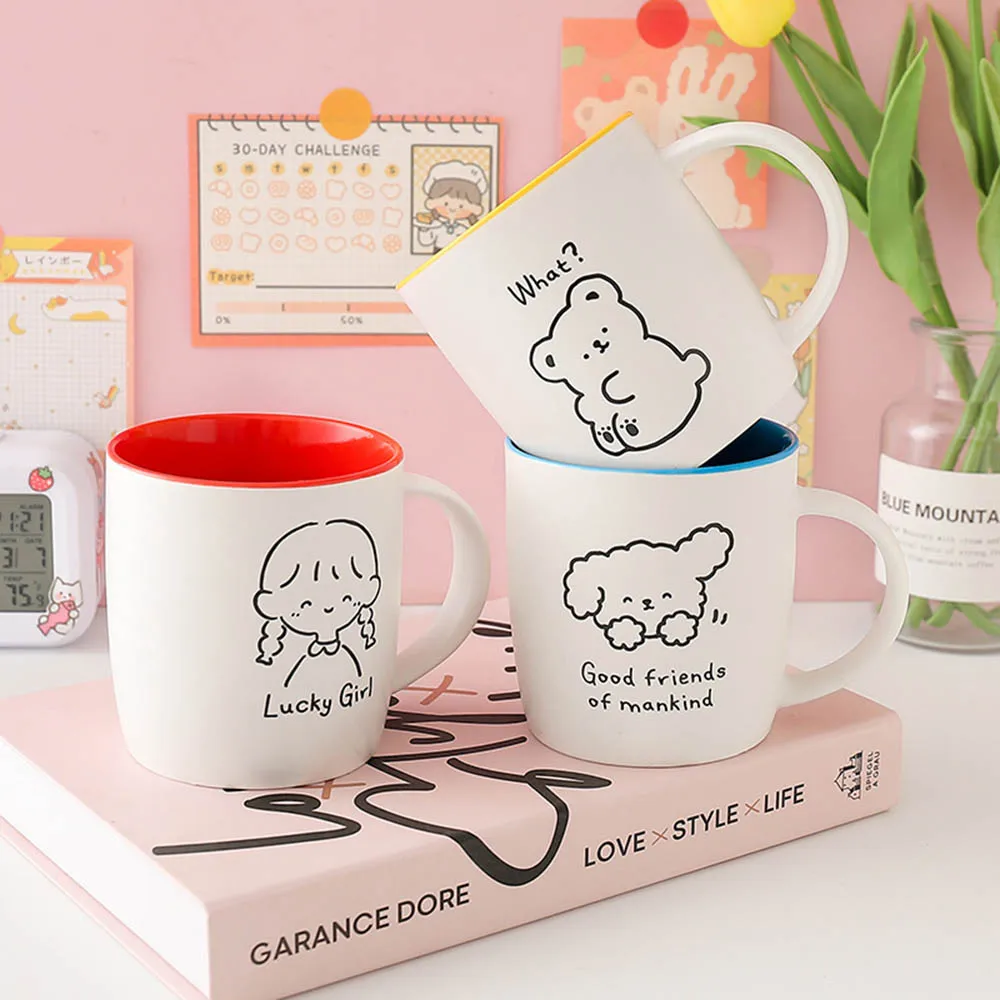 

Milk Coffee Mugs Cute Cartoon Ceramic Water Cup Couple Creative Style Breakfast Cup Juice Drink Mug Gift For Friends Home Office