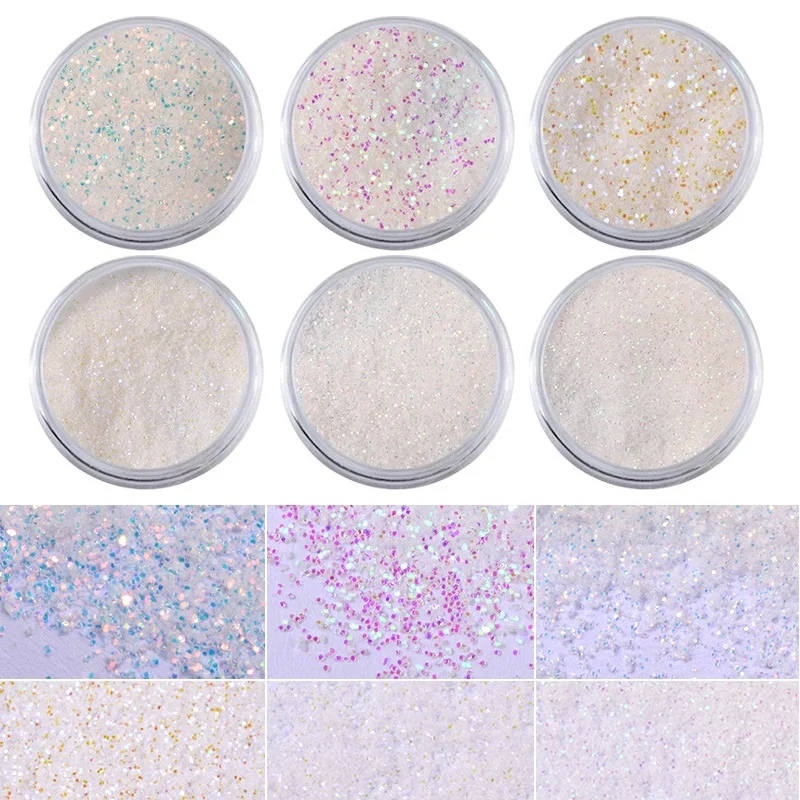 6 шт./компл. Единорог Аврора Белые Блестки Дизайн ногтей блестящая пудра Русалка