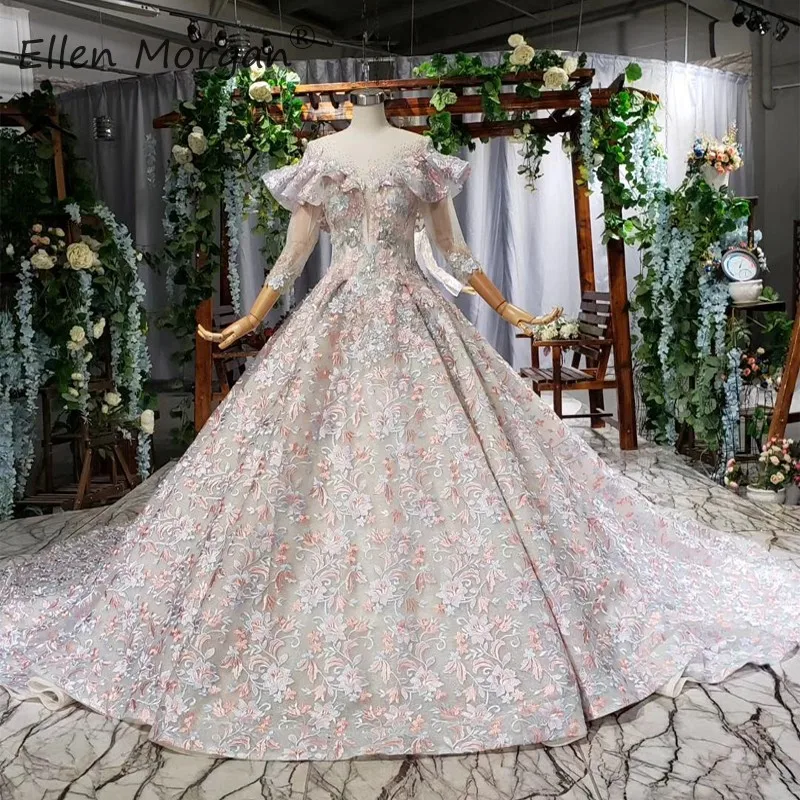 Color as picture Арабское винтажное кружевное свадебное платье с длинным рукавом,, вырез лодочкой, Illsuion, аппликация, оборки, шнуровка, шлейф, Vestido De Novia - Цвет: Color as picture