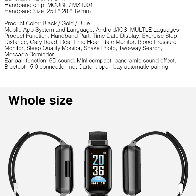 2 in 1 T89 Smart Watch With Bluetooth TWS Earphones Android True Stereo Heart Rate Monitor Blood Pressure Wristbands Sport | Электроника