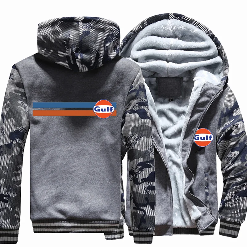 

Winter Hoodies Men Gulf Logo Print Jacket Men Hoodies Thicken Warm Fleece cotton Zipper Raglan Coat Male Tops Tracksuits