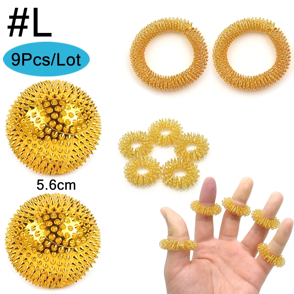 Gold-L 9 шт./лот акупунктурный мяч для рук, массаж иглой, гандбол, магнитные кольца для массажа пальцев для здоровья, кровообращение - Цвет: Gold-L