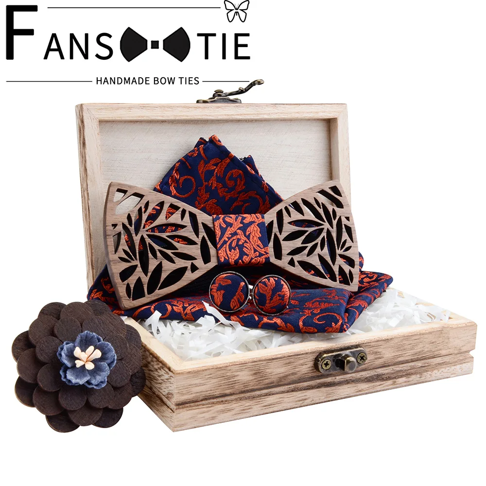 Цветочный полый деревянный галстук бабочка для мужчин Шелковый Карманный