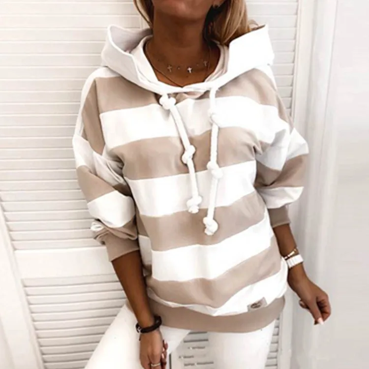 

2021 Hot Sale Long Sleeve Autumn Striped Ladies Thin Sweatshirt Ladies Top