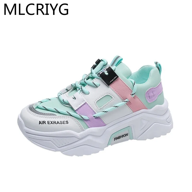 

2021 Women's Lace-up Color Matching Non-slip Wear-resistant Sneakers Fashion Women's Shoes Comfortable Breathable Casual Shoes