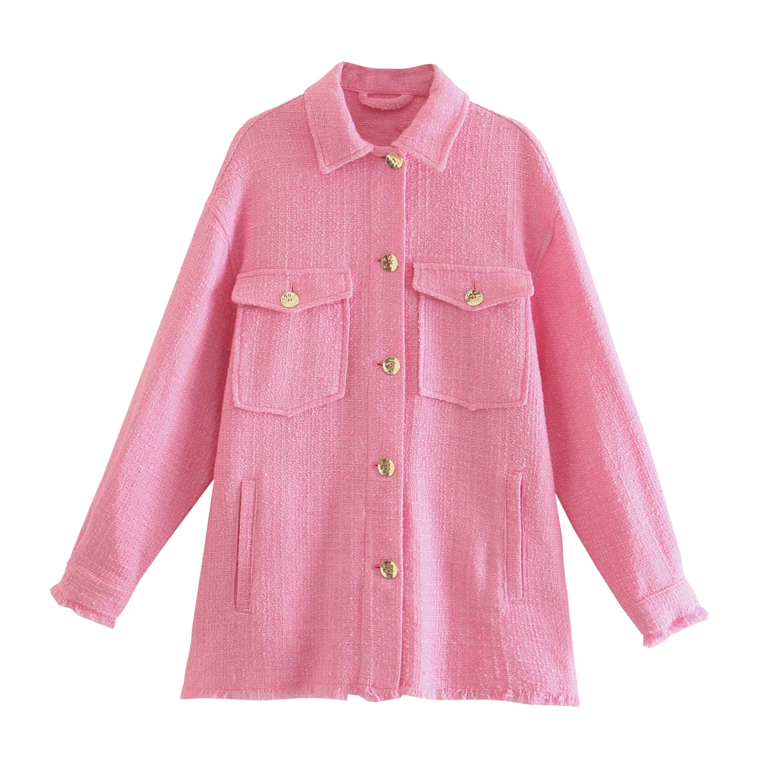

Women Autumn Spring Pink Grain Blouse Design Loose Jacket Coat Female Turn Down Collar Single Breasted Chic Lady Casual Top