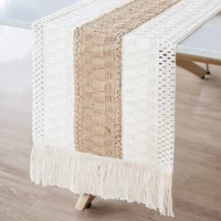 macrame table runners burlap table cloth cotton linen boho table runner with tassels for wedding rustic home dining table decor