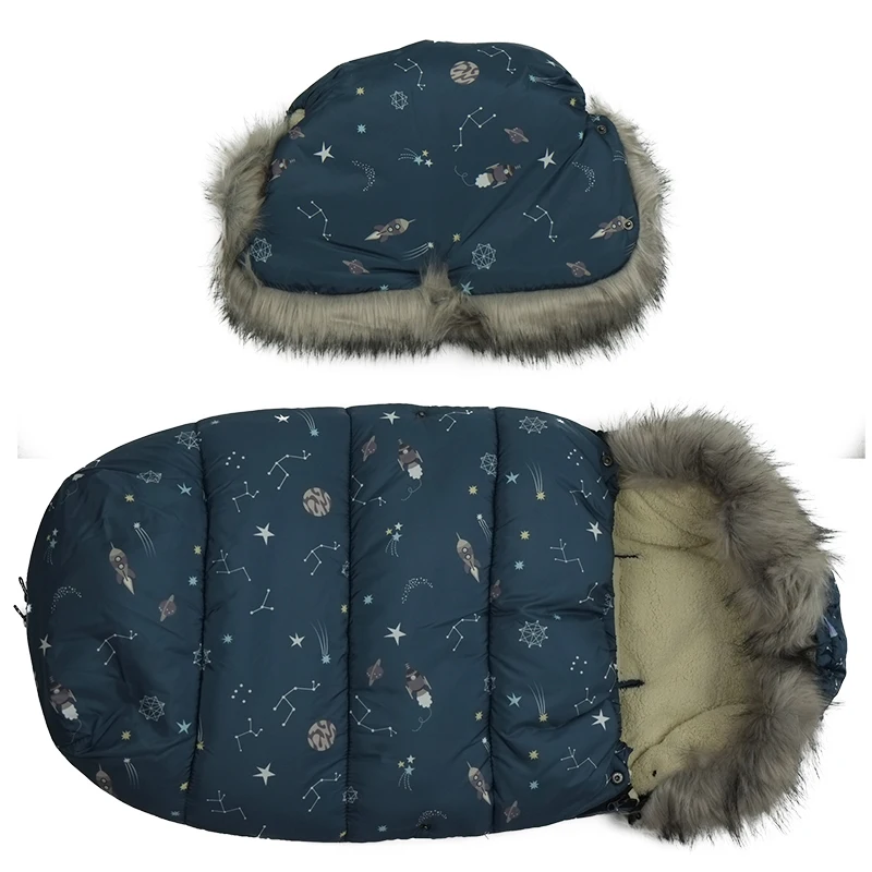 D With gloves Детская зимняя коляска, спальный мешок, уличная коляска, муфта для ног, чехол, Толстая теплая флисовая подкладка, для новорожденных детей 0-12 м, спальные мешки - Цвет: D With gloves