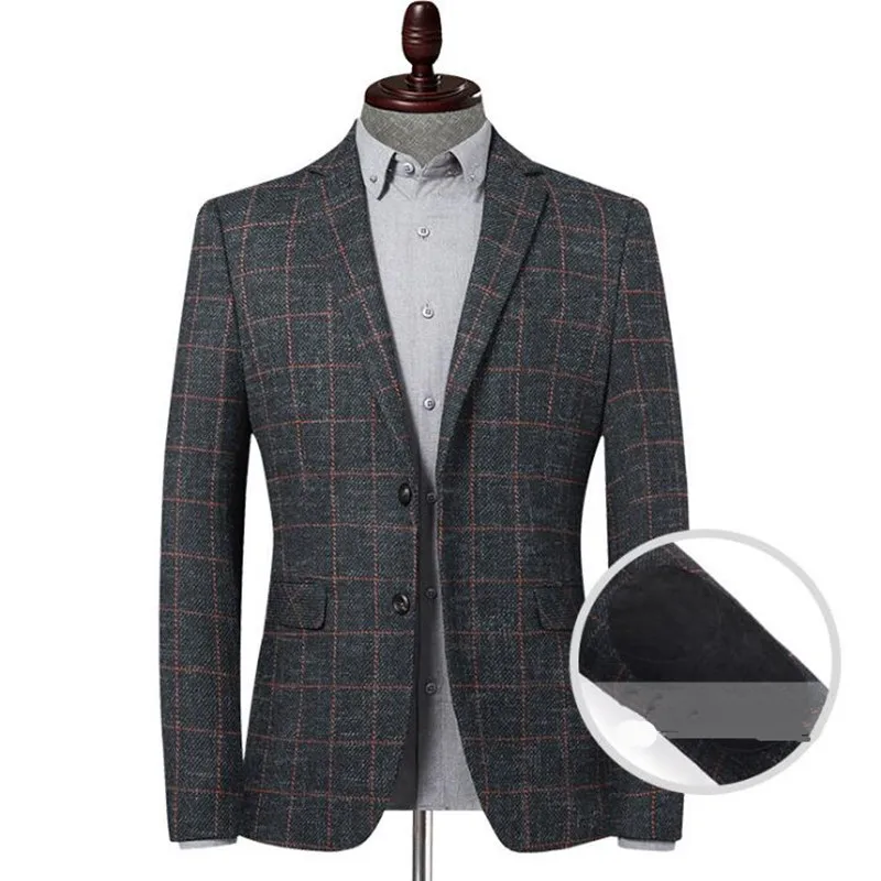 Men's Blazer Striped Jacket Elbow Patch Blazer Tweed Blazers Coat Business Casual Overcoat