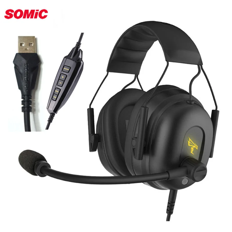 SOMiC G936 игровая гарнитура USB светодиодный наушники дышащие 3 цвета подсветка бас