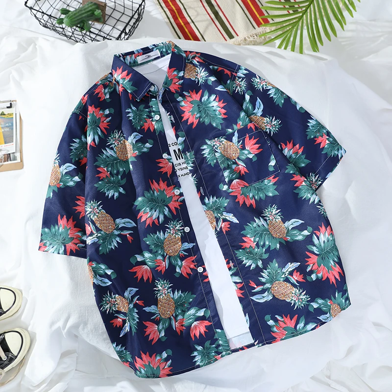 

Casual Mens Beach Hawaiian Shirts Short Sleeve Casual Buttons Shirt Summer Fashion Floral Mens Printed Hawaiian Loose Beachwear