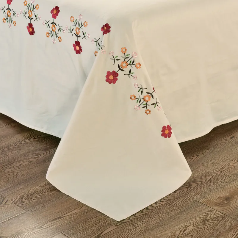 Комплект постельного белья из чистого хлопка с вышивкой и цветами сливы в