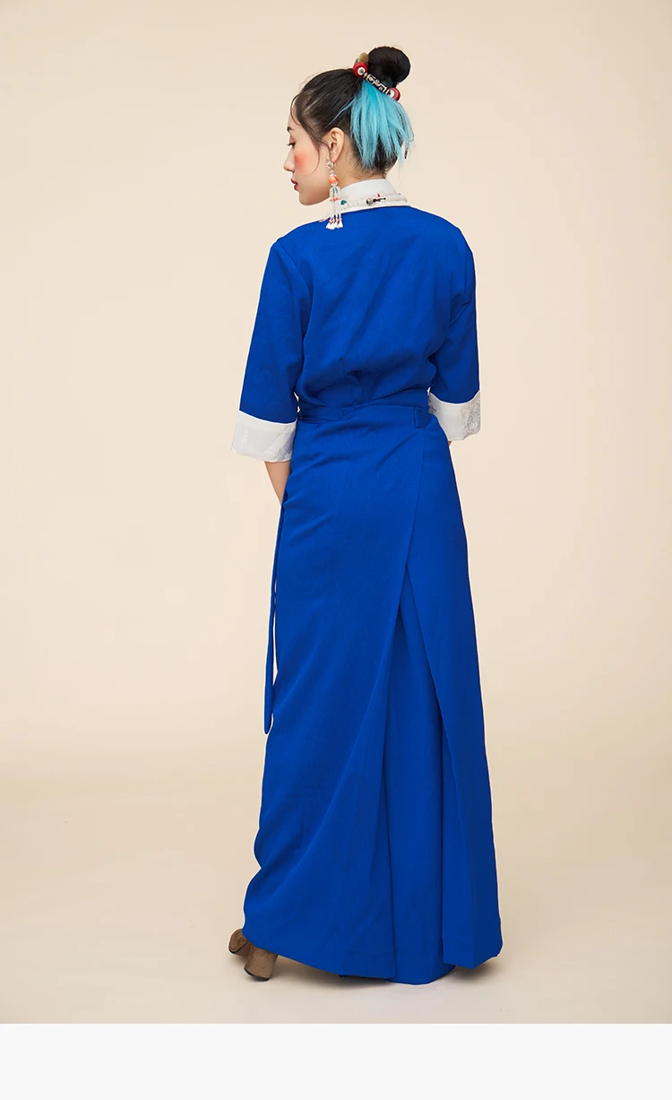С длинным рукавом тибетская национальная одежда элегантный костюм национального меньшинства высокого качества шелковая смесь халат тибетская Женская этническая жизнь платье