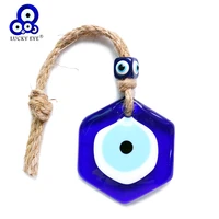 lucky eye hexagon glass turkish evil eye bead pendant wall hanging decor rope chain decoration for home living room car le591
