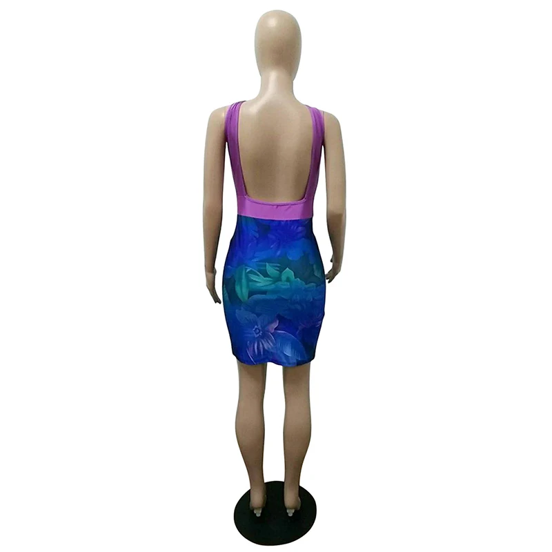 

Sexy Club Backless Cross Bandage Dress Women Halter Sleeveless Print Bodycon Party Dress 2021 Summer Cut-Out Package Hip Dress