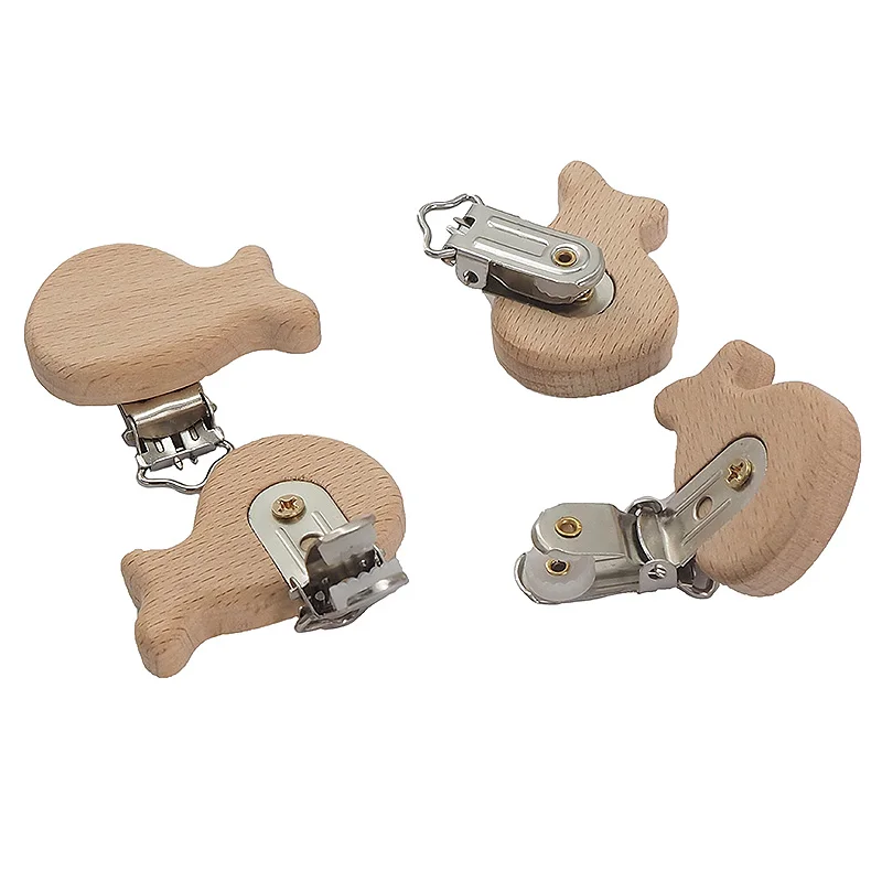 Chenkai 50PCS Wooden Bear Flower Car Heart Bird Elephant Round Star Clips BPA Free For DIY Baby Nature Pacifier    Chain Gifts