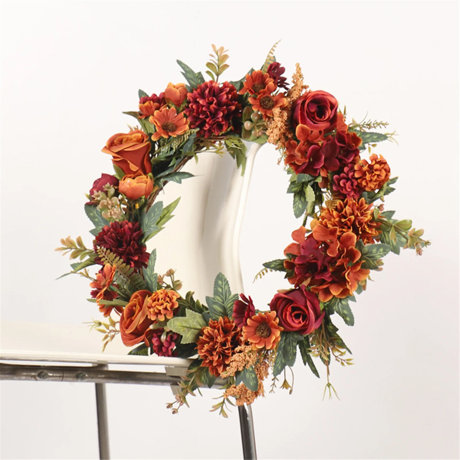 

Christmas Decoration40cm Artificial Wreath Durable Beautiful Rose Fall Wreath Decoration Garland For Home Window Wedding Thrifty