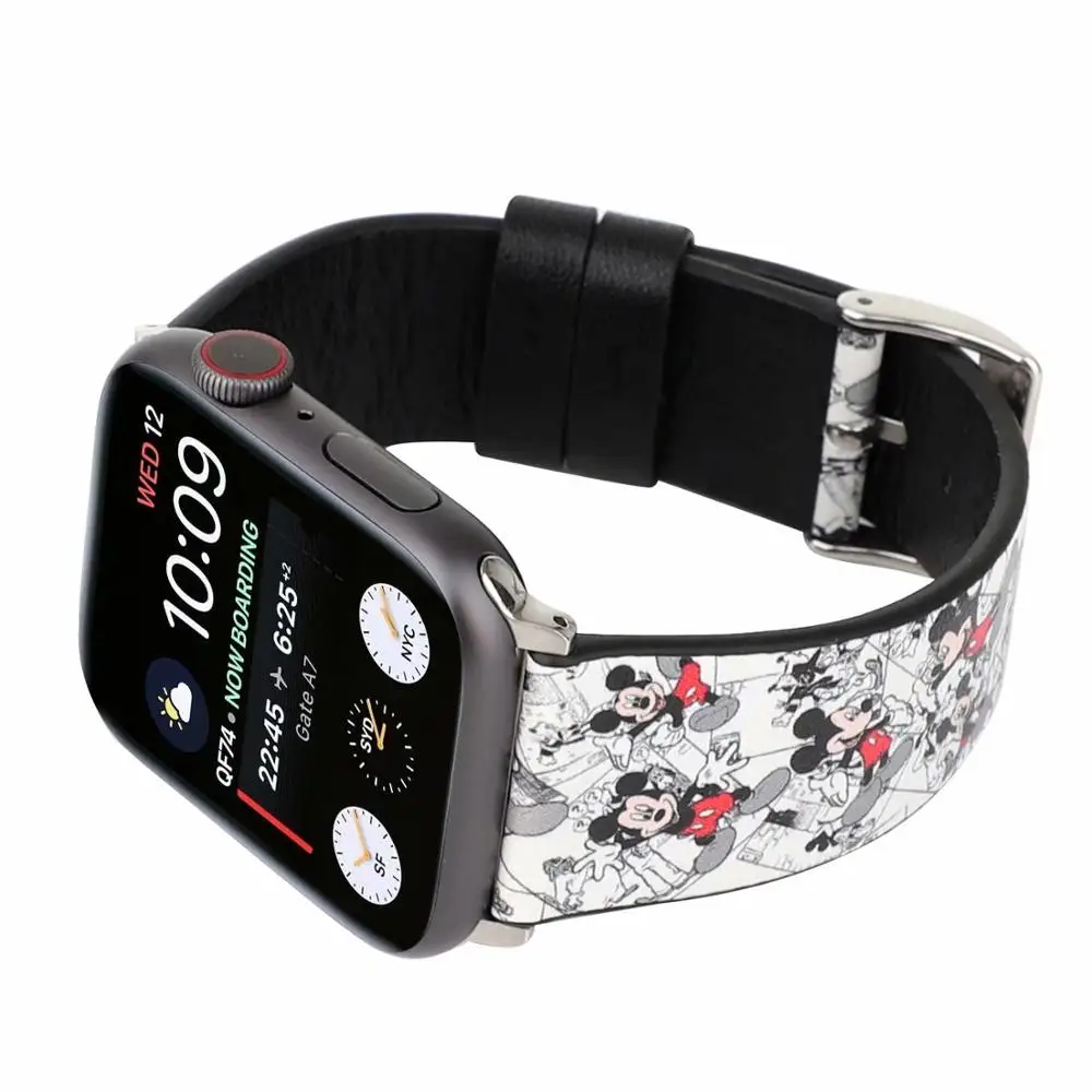 Кожаный ремешок с милым рисунком для Apple Watch 40 мм 44 браслет Микки Маусом iWatch Series 5 4 3