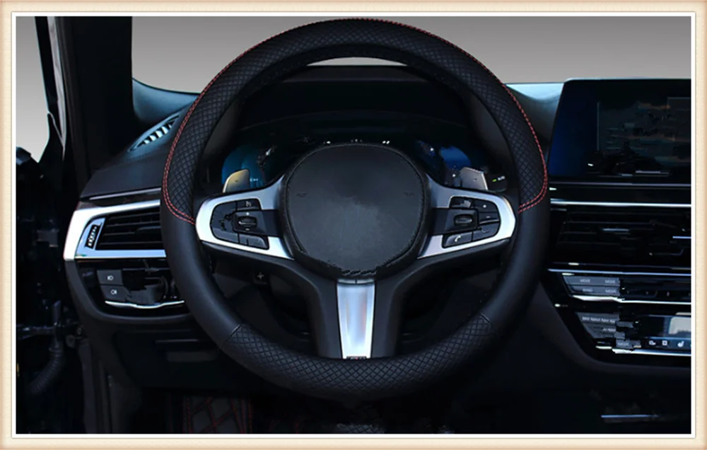 

Auto Advanced car steering wheel cover PU leather M code car accessories 38cm for BMW 330e M235i Compact 520d 518d 428i 530d 130