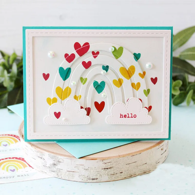 4pcs/set Arched Cloud Rainbow Phrases Clear Stamps Coordinating dies for DIY Scrapbooking Paper Card Making Decorative Crafts | Дом и сад