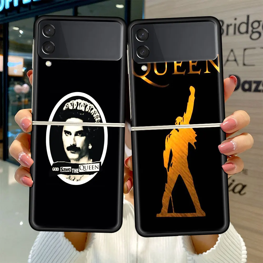 

Fold Case for Samsung Galaxy Z Flip 3 Black Silicone Hard Phone Cover Shockprooft Capas Funda Freddie Mercury Queen Band