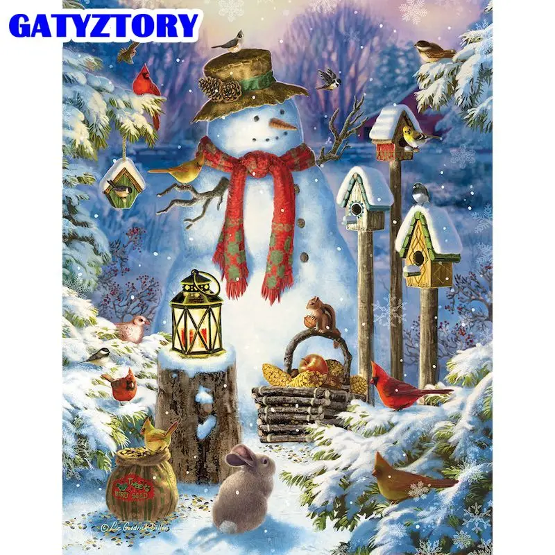 GATYZTORY картина маслом по номерам дети животное встречи на Рождество Ночь краски