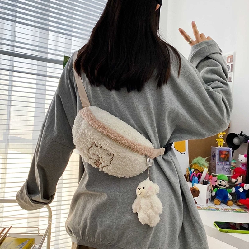 

Women Cartoon Plush Shoulder Crossbody Bag Patchwork Waist Bag Fanny Pack Purse 517D