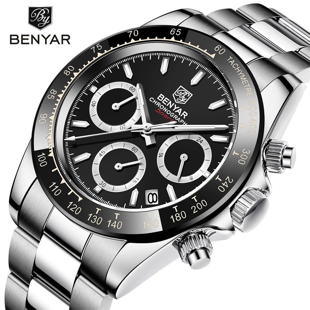 

BENYAR Men Watches Top Luxury BrandFull Steel Waterproof Sport Quartz Watch Men Fashion Date Clock Chronograph Relogio Masculino