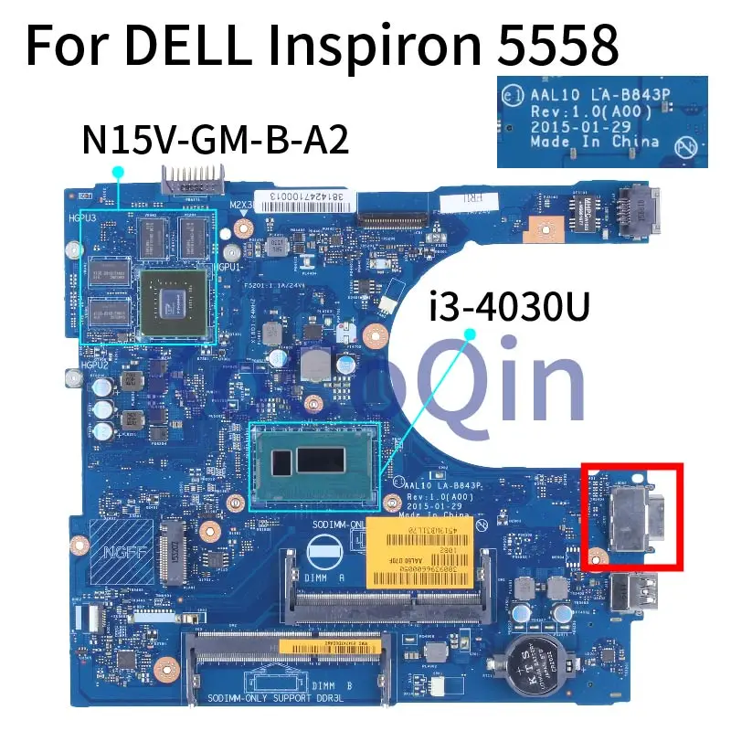 Материнская плата для ноутбука DELL Inspiron 5558 i3-4030U материнская 0YJT5J LA-B843P SR1EN N15V-GM-B-A2 DDR3