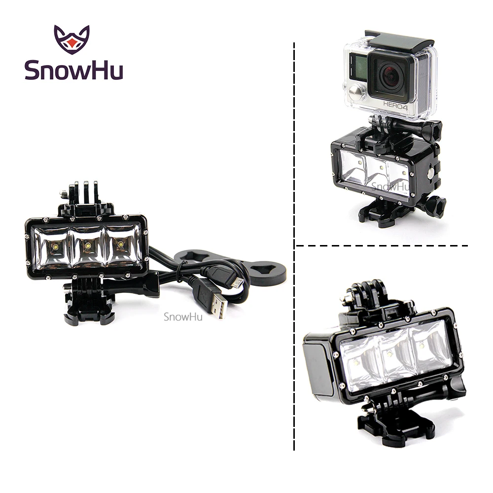 

SnowHu for Gopro Accessories 30m LED Underwater Waterproof Light Mount Kit for Go pro Hero 9 8 7 6 5 for Yi 4K cameras GP258