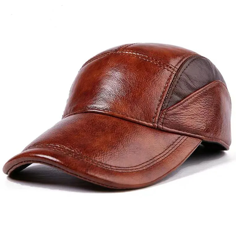 

Hot Sale New Arrival 2021 Winter Head Layer Of Genuine Cowhide Leather Men's Hat Casual Baseball Cap Viscose Men Women