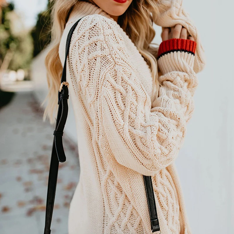 2019 осень зима новый свитер женский длинный кардиган клип цвет витой карман