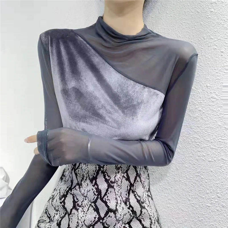 Лоскутная Водолазка женская футболка милые весенние облегающие Женские топы