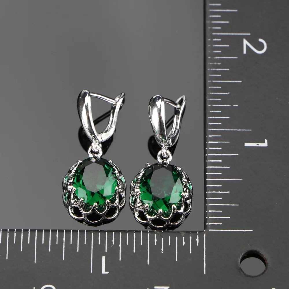 Женский Свадебный Комплект украшений из серебра 925 пробы с зеленым цирконием