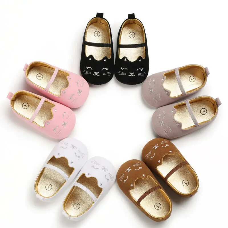

0-8 Months Baby First Walkers Baby Shoes Newborn Infant Pram Mary Jane Girls Princess Moccasins Cats Print Soft Shoes