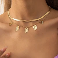 boho flat snake chain clavicle necklace womens simple fashion metal tassel leaf pendant necklaces girl birthday gift jewelry