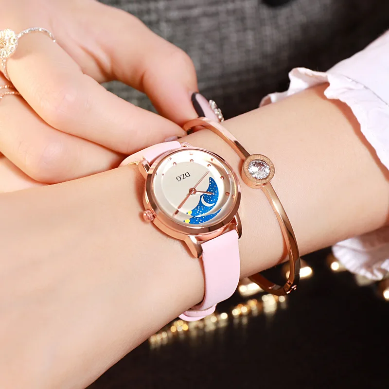 

2021 Korean Style Temperament Leisure Moon Starry Sky Women's Watch Fashion Elegant Student Belt Watch ladies watch