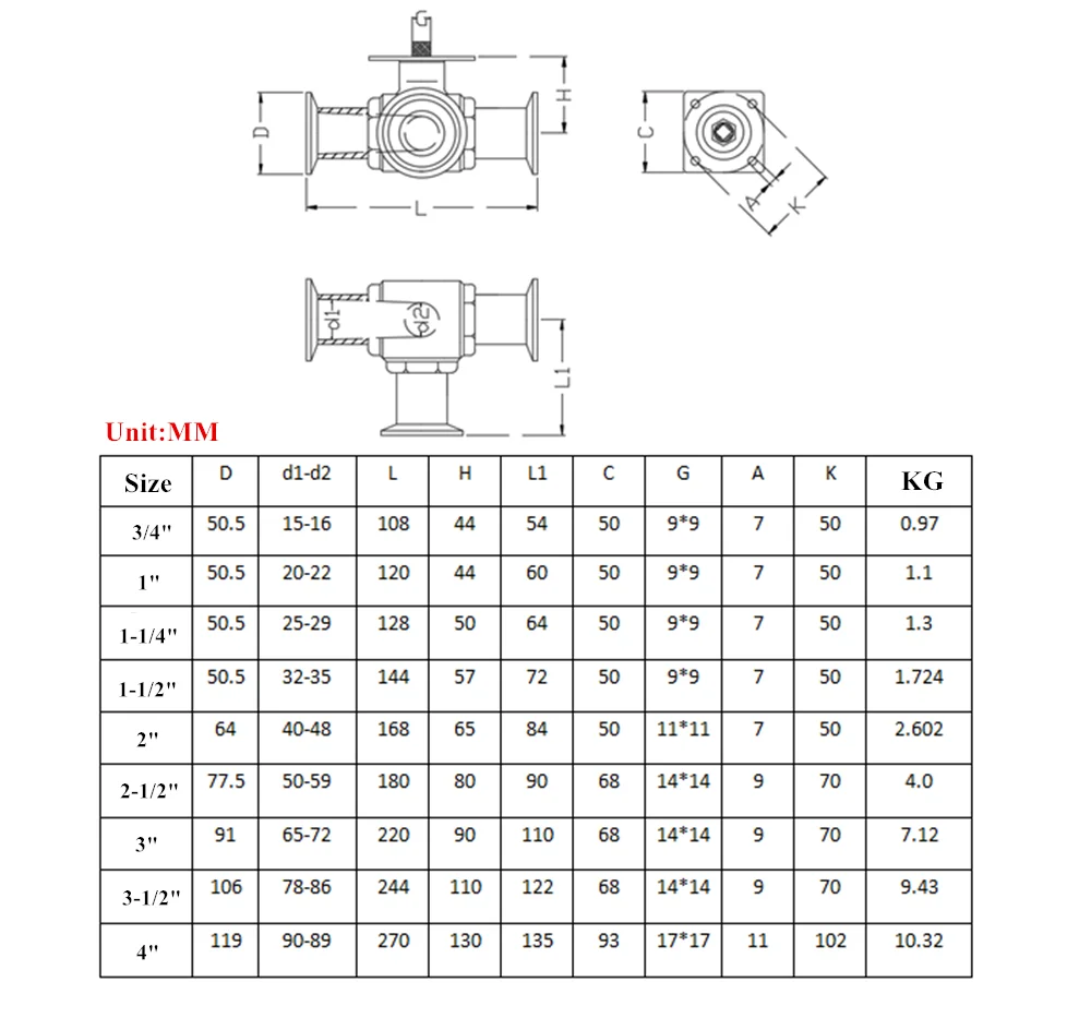 4" Stainless Steel 304 Clamp OD 119MM Three Way T Type Sanitary Ball Valve With Actuator Base | Обустройство дома
