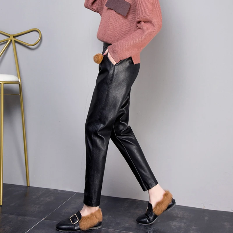 BGTEEVER модные длинные брюки для женщин PU кожаные зауженные половина-женский с