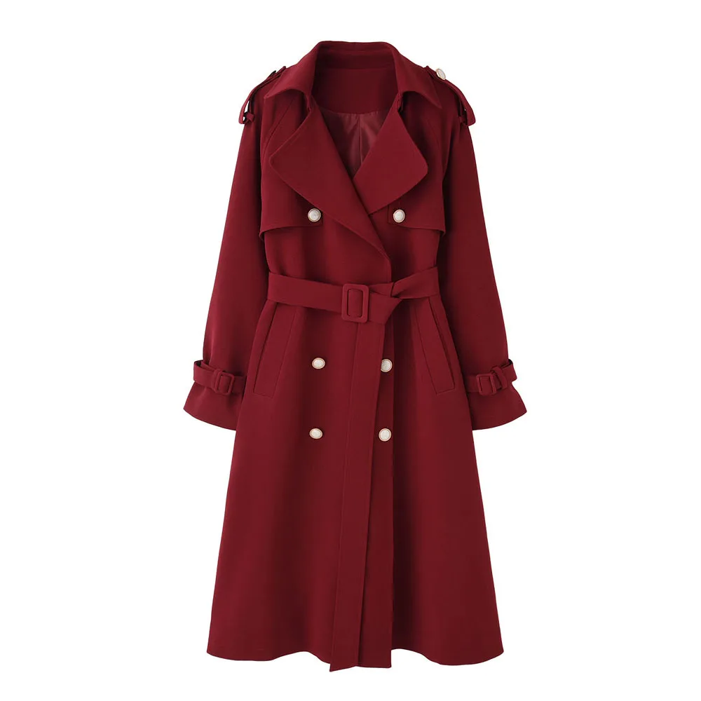 Женский двубортный Тренч с поясом длинное пальто в британском стиле отложным